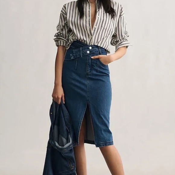 Anthropologie Pilcro Arden Double- waist midi denim skirt